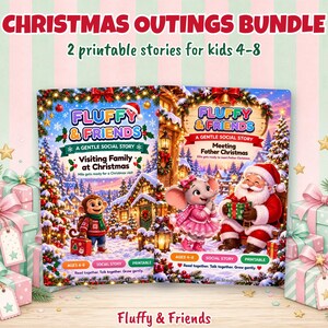 Christmas Outings Social Story Bundle, Visiting Family and Meeting Father Christmas, 2 Printable SEL Stories for Kids Ages 4-8