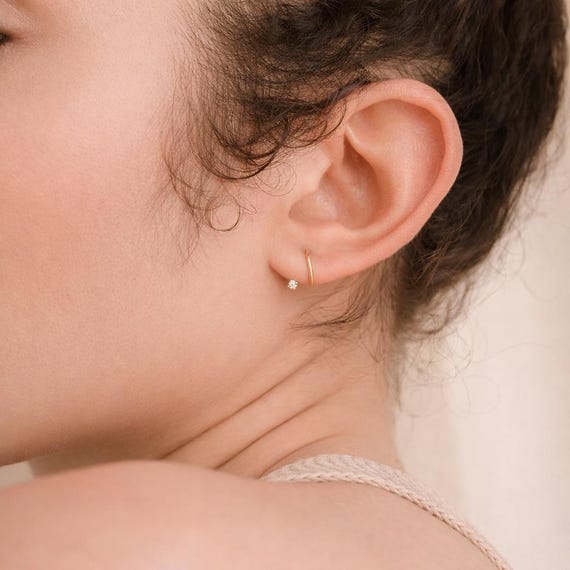 Dainty Diamond Threader Earrings by Caitlyn Minimalist • Open Huggie Hoop Earrings • Spiral Earrings • Perfect Birthday Present