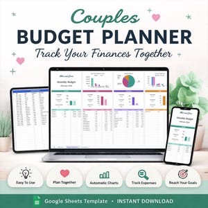 Couples Budget Planner Spreadsheet - Google Sheets - Monthly Budget & Expense Tracker - Shared Bills - Debt Payments - 2026