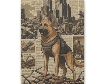 Impressão em tela Dogmeat: Arte de Pastor Alemão em Terra Devastada