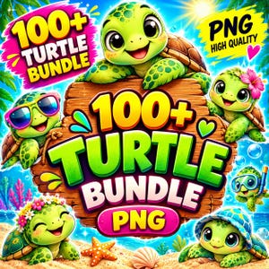 Paquete de más de 100 imágenes PNG de tortugas, tortugas de acuarela PNG, tortugas marinas florales bohemias PNG, estética de pescador PNG, diseños de sublimación náutica, SVG