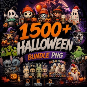 1500+ Halloween PNG Bundle, Spooky Retro Fall Graphics (Digital Download)
