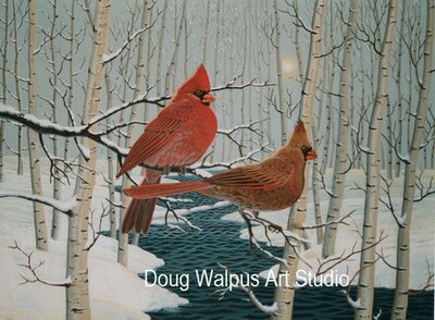 Ruby Throated Hummingbird Print on Irises 11 x 14 by Doug Walpus Watercolor