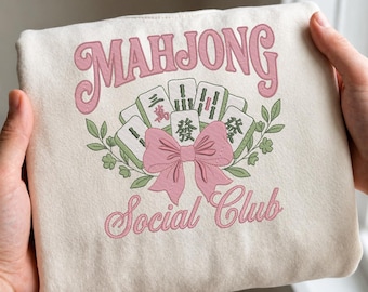 Archivo de diseño de bordado Mahjong Social Club PES DST EXP jef vp3, archivo de bordado Coquette Mahjong Bow
