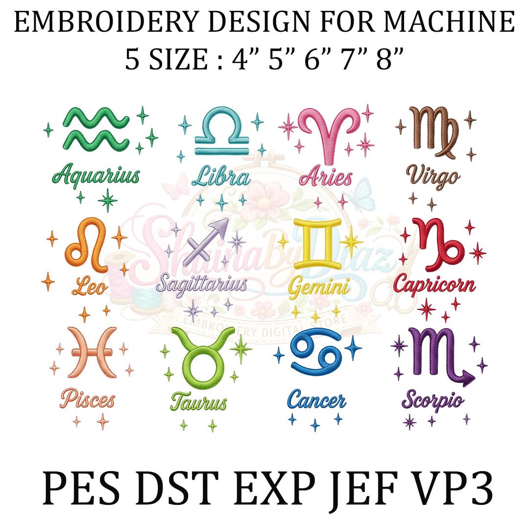 Zodiac Signs Embroidery Design Bundle, Astrology Embroidery File Set ...
