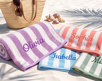 Serviette de plage monogrammée, serviette de piscine brodée avec nom personnalisé, cadeau pour enterrement de vie de jeune fille/garçon en croisière