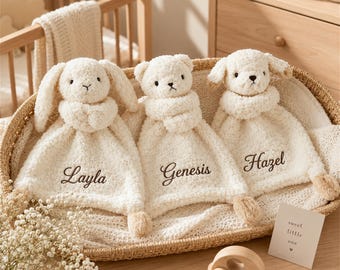 Conejito de peluche personalizado para bebé, peluche con nombre personalizado para bebé, suave mantita de felpa para recién nacido, recuerdo para baby shower.
