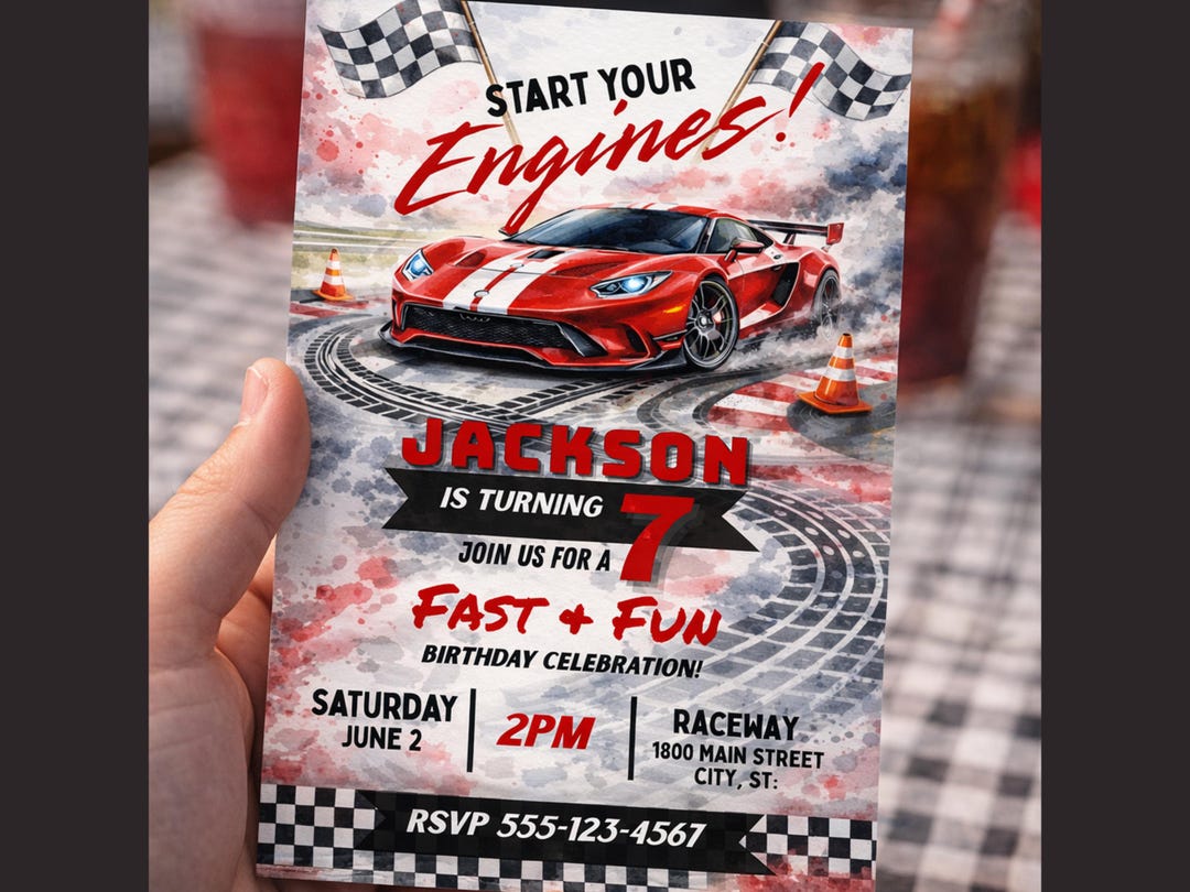 Motor Racing Theme Invitation Editable Racing Birthday Party Invitation, Race Car Watercolor Invite ...