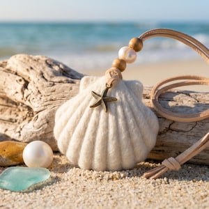 Wollfilz Jakobsmuschelschale Auto Diffusor | Küsten Strand Rückspiegel Charm