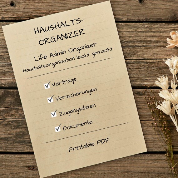 Haushalts Organizer Printable | Verträge Übersicht | Versicherungen und Dokumente | Konten und Passwörter | Life Admin Planner PDF