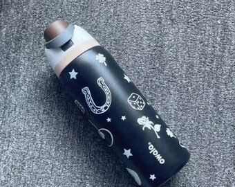 32oz Stainless Steel Owala Water Bottle Engraved with Poker Black Design