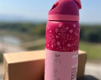 32oz Stainless Steel Owala Water Bottle Engraved with Red Flower