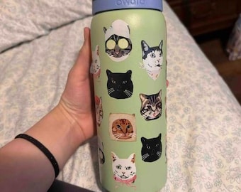 Engraved Owala 32oz Water Bottle – Personalized Cat Collage Design