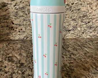 32oz Stainless Steel Owala Water Bottle Engraved with Cherry Stripes