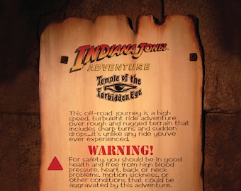 Disney Indiana Jones WARNING Poster 11x14