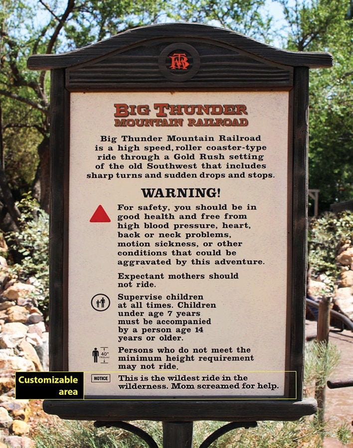 Disney Big Thunder Mountain Railroad WARNING Poster 11x14