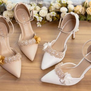 Braut Schuhe Perlen Braut Heels mit Knöchel Riemen