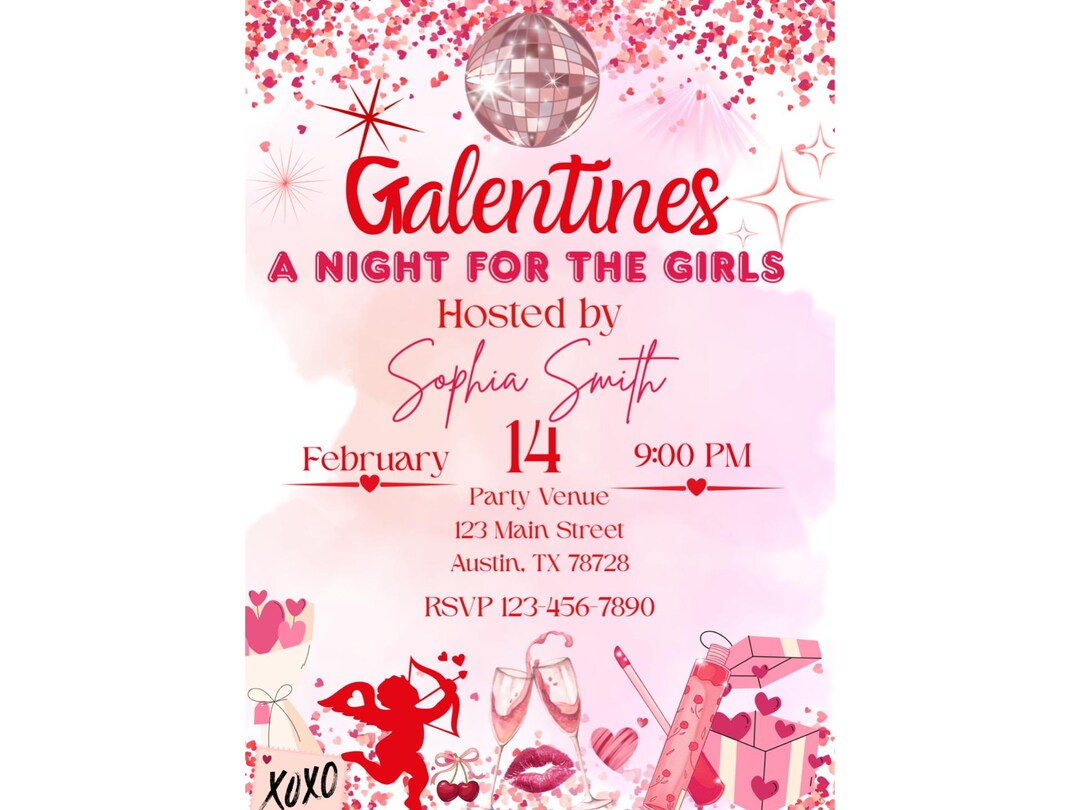 Galentines Invitation, Girls Night-white and Pink. Digital Download - Etsy