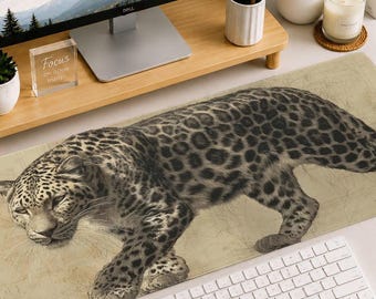 Alfombrilla de escritorio con estampado de leopardo – Alfombrilla de ratón con diseño de animales salvajes, decoración de escritorio estilo safari llamativa