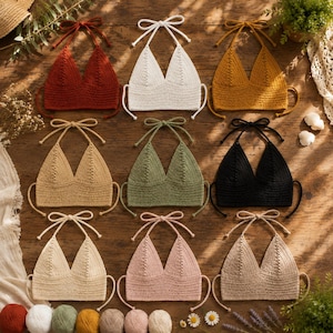 Crochet Halter Top Pattern PDF, Boho Bralette Tutorial, Triangle Cup Crop Top, Lace-Up Back Corset, Summer Festival Top, XS–2XL