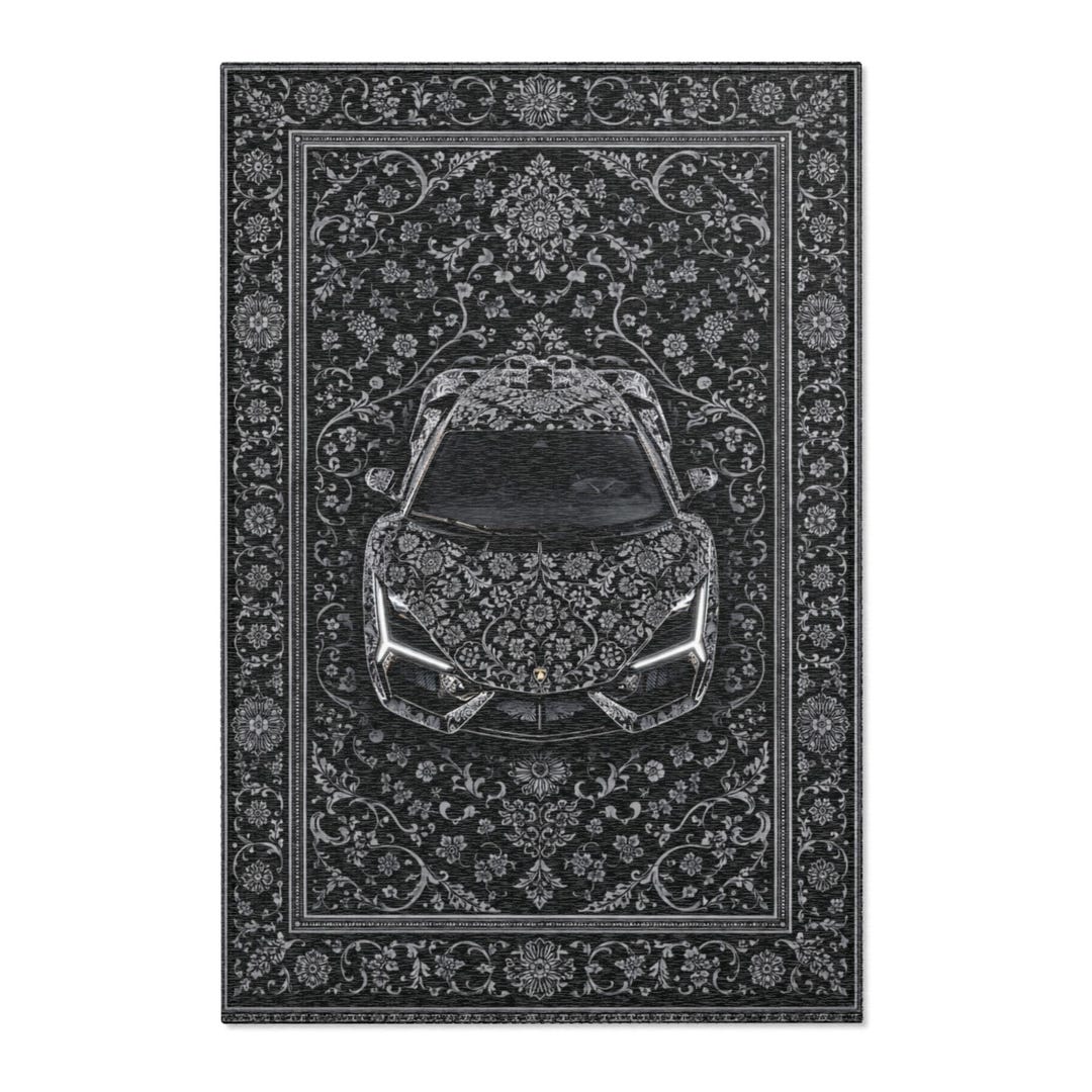Luxury Persian Lamborghini Area Rug | Black Ornate Sports Car Pattern ...