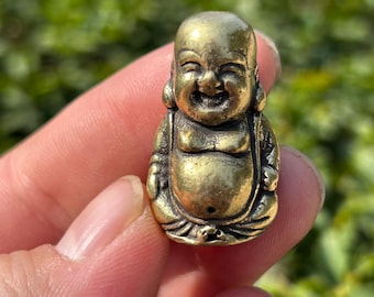 Estatueta de Buda Maitreya em latão com acabamento envelhecido, Buda sorridente, estátua de oração para a mão, símbolo de sorte, fortuna, decoração para casa ou mesa, presente.