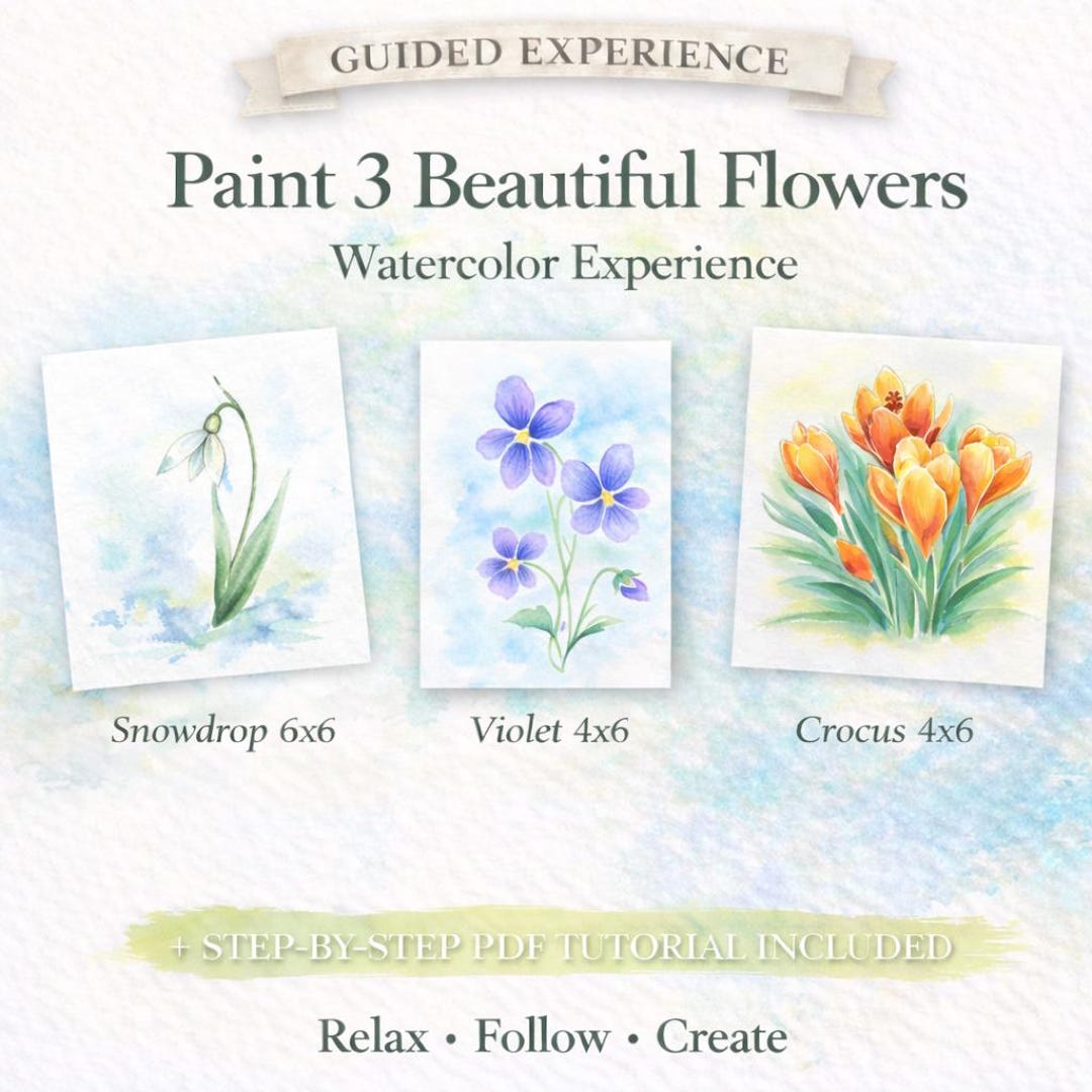 Botanical Watercolor Painting Templates – Snowdrop, Violet, Crocus (PDF ...