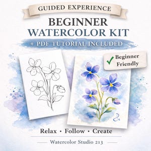 Violet Watercolor Tutorial, Beginner Floral Line Art, Printable Paint Guide (PDF)