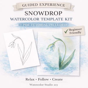 Schneeglöckchen Aquarell Line Art Printable, Anfänger Blumenmalerei Tutorial (6x6 PDF)