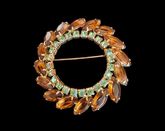 Vintage Rhinestone Circle Brooch Pin