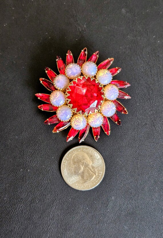 Festive Judy Lee Ruby Red Rhinestone and Faux Opa… - image 5