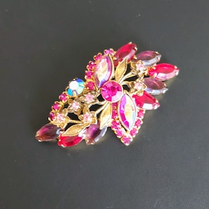Vintage Red, Purple, Pink, Fuchsia and AB Rhinestone Brooch Vintage Jewelry Gifts for Her