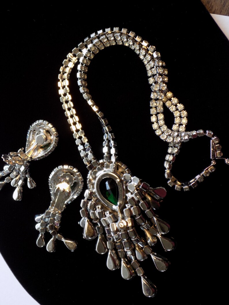 Necklace & Earring Set Emerald Green and Clear Rhinestone | Etsy