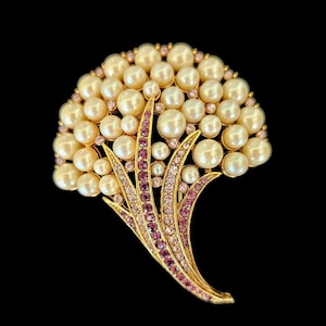 Vintage Faux Pearl & Rhinestone Brooch Pin