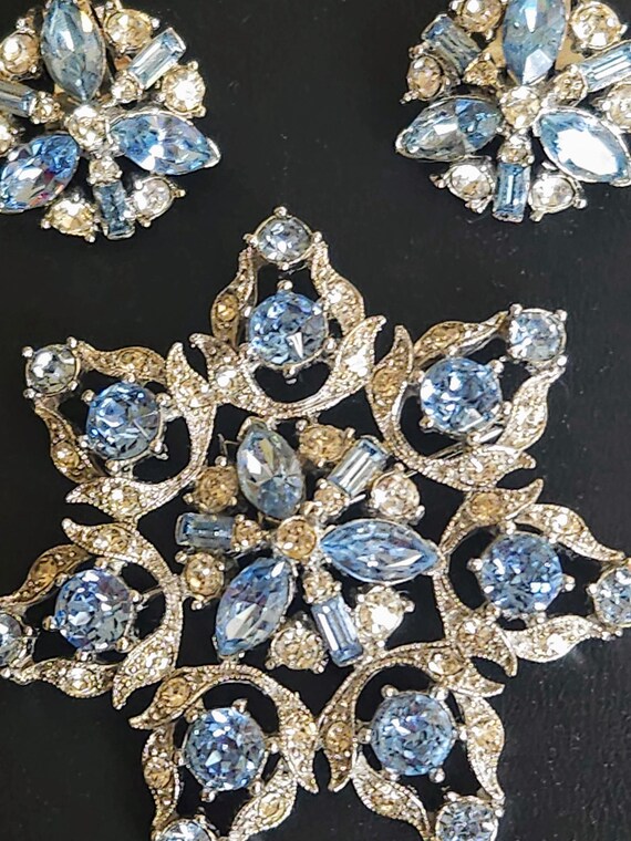 Vintage Bogoff Signed Blue and Clear Rhinestone B… - image 5