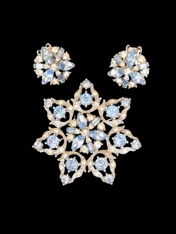 Vintage Bogoff Signed Blue and Clear Rhinestone B… - image 1