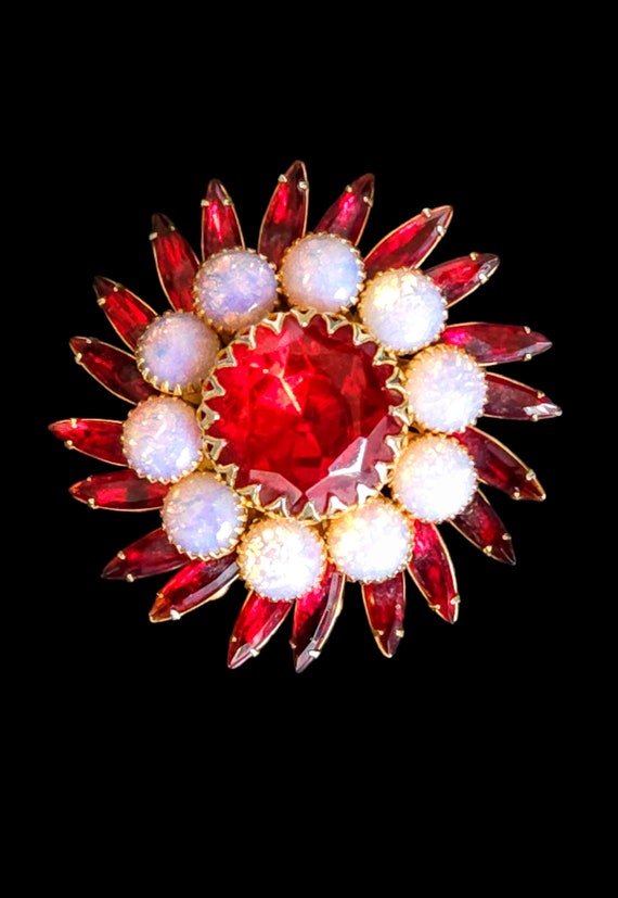 Festive Judy Lee Ruby Red Rhinestone and Faux Opa… - image 3