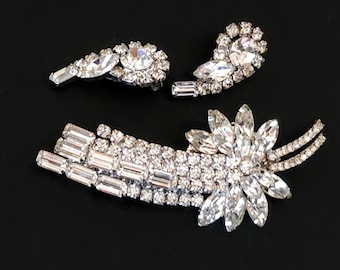 Vintage D&E Juliana Shooting Star Clear Rhinestone Brooch and Earring Set