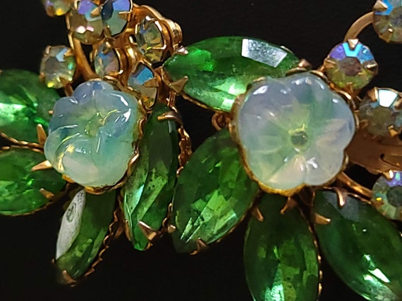 Vintage Beau Jewels Moonglow Stone & Green Rhines… - image 4