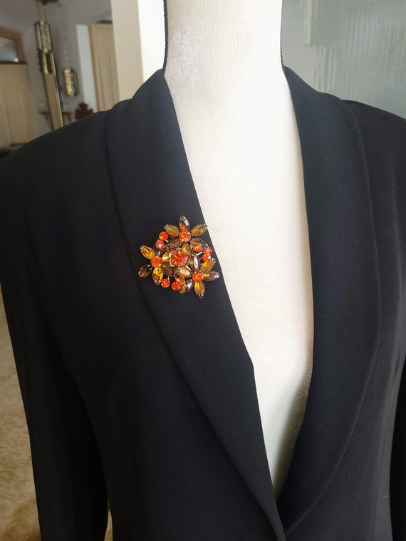 Vintage Judy Lee Orange and Topaz Rhinestone Broo… - image 3