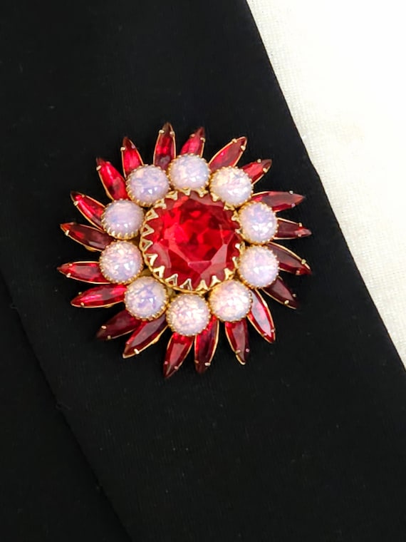 Festive Judy Lee Ruby Red Rhinestone and Faux Opa… - image 1