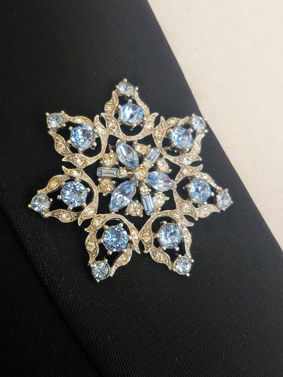 Vintage Bogoff Signed Blue and Clear Rhinestone B… - image 4