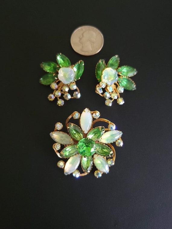 Vintage Beau Jewels Moonglow Stone & Green Rhines… - image 2