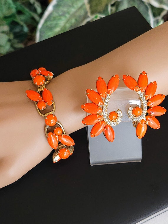 Vintage D&E Juliana Orange Rhinestone Bracelet and