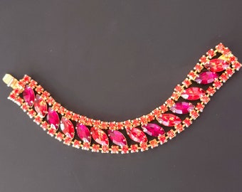 Vintage Orange & Red Rhinestone Flat Bracelet