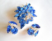 Eisenberg Ice Blue Rhinestone Brooch & Earring Set Demi Parure Vintage