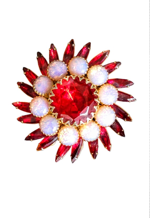 Festive Judy Lee Ruby Red Rhinestone and Faux Opa… - image 4