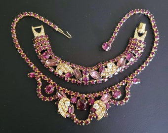 Vintage Weiss Signed Purple Rhinestone Necklace & Bracelet Set