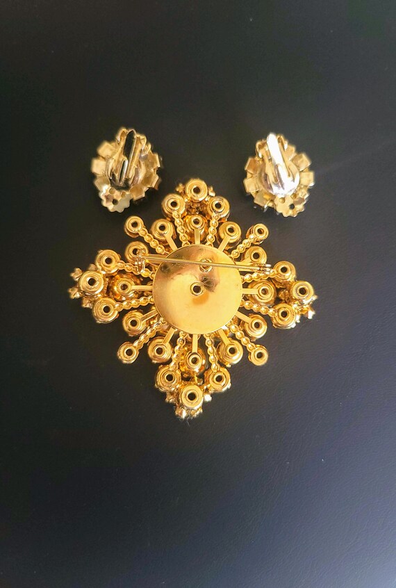 Vintage AB Rhinestone Brooch & Earring Set - image 6