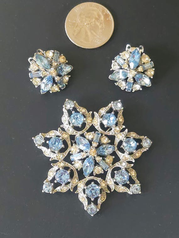 Vintage Bogoff Signed Blue and Clear Rhinestone B… - image 2